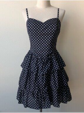 Navy Blue & White Polka-Dot Ruffle-Tier Spaghetti-Strap Dress | H&M
